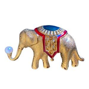 Vintage Monet Elephant Pin Brooch Enamel and Pearl